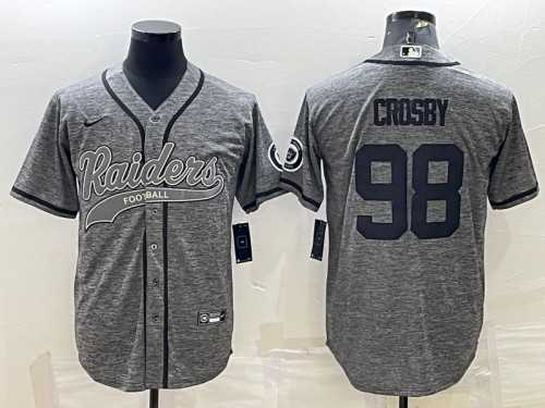 Men%27s Las Vegas Raiders #98 Maxx Crosby Gray With Patch Cool Base Stitched Baseball Jersey